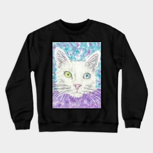 white cat  face blue and  green eyes Crewneck Sweatshirt